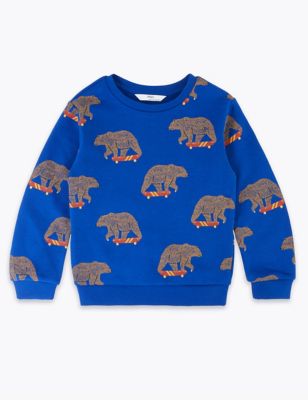 Cotton Rich Bear Print Sweatshirt (2-7 Yrs) Image 2 of 4