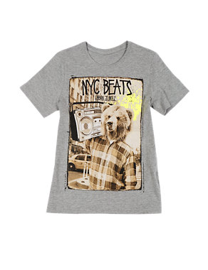 Cotton Rich Bear Print T-Shirt (5-14 Years) Image 2 of 3