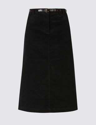 Cotton Rich Belted Corduroy A-Line Skirt | M&S Collection | M&S