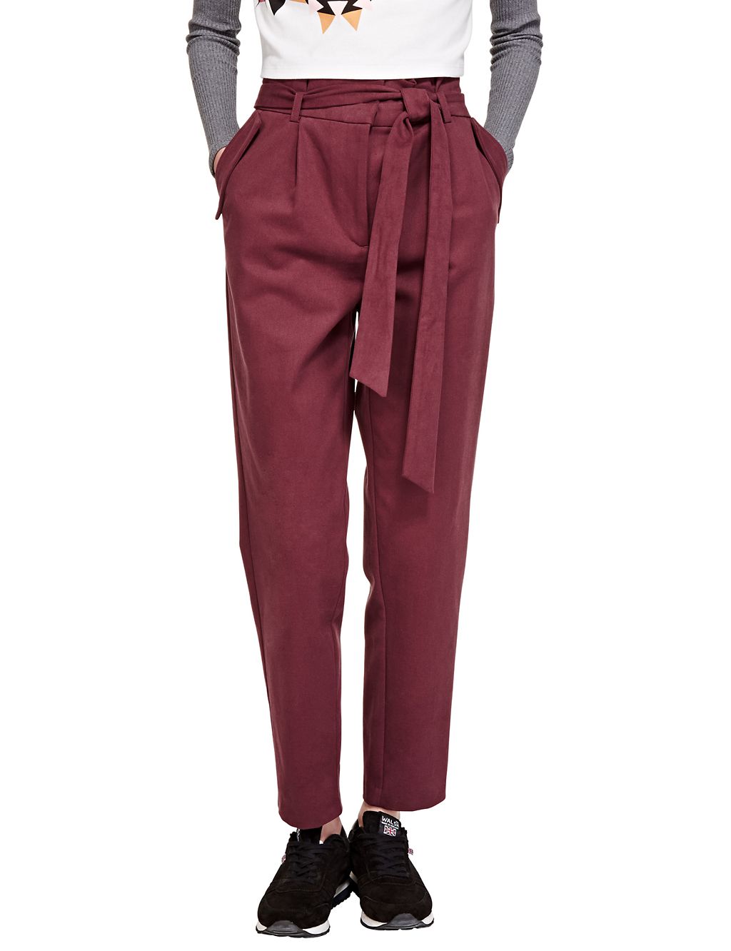 Cotton Rich Belted Tapered Leg Trousers 3 of 3