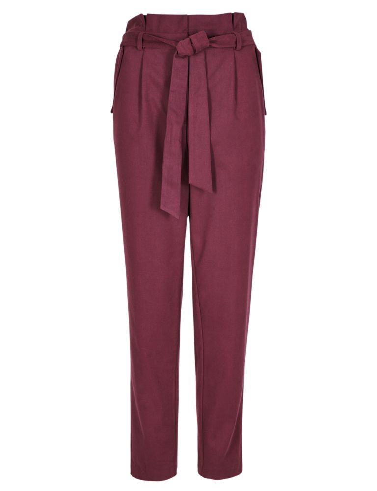 Cotton Rich Belted Tapered Leg Trousers 2 of 3