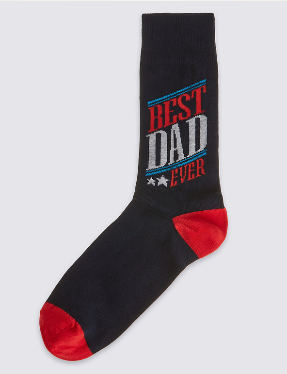 Cotton Rich Best Dad Ever Slogan Socks Image 1 of 1