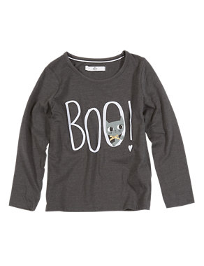 Cotton Rich Boo! Slogan T-Shirt (1-7 Years) Image 2 of 3
