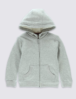 Cotton Rich Borg Lined Hooded Sweat Top (1-7 Years) Image 2 of 4
