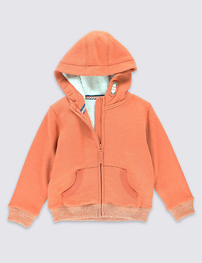 Cotton Rich Borg Lined Hoody Sweat Top (1-7 Years) Image 2 of 3