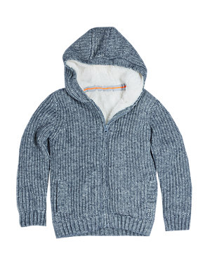 Cotton Rich Borg Lined Zip Through Cardigan (1-7 Years) Image 2 of 3