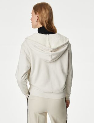 Cotton Rich Borg Lined Zip Up Hoodie, M&S Collection