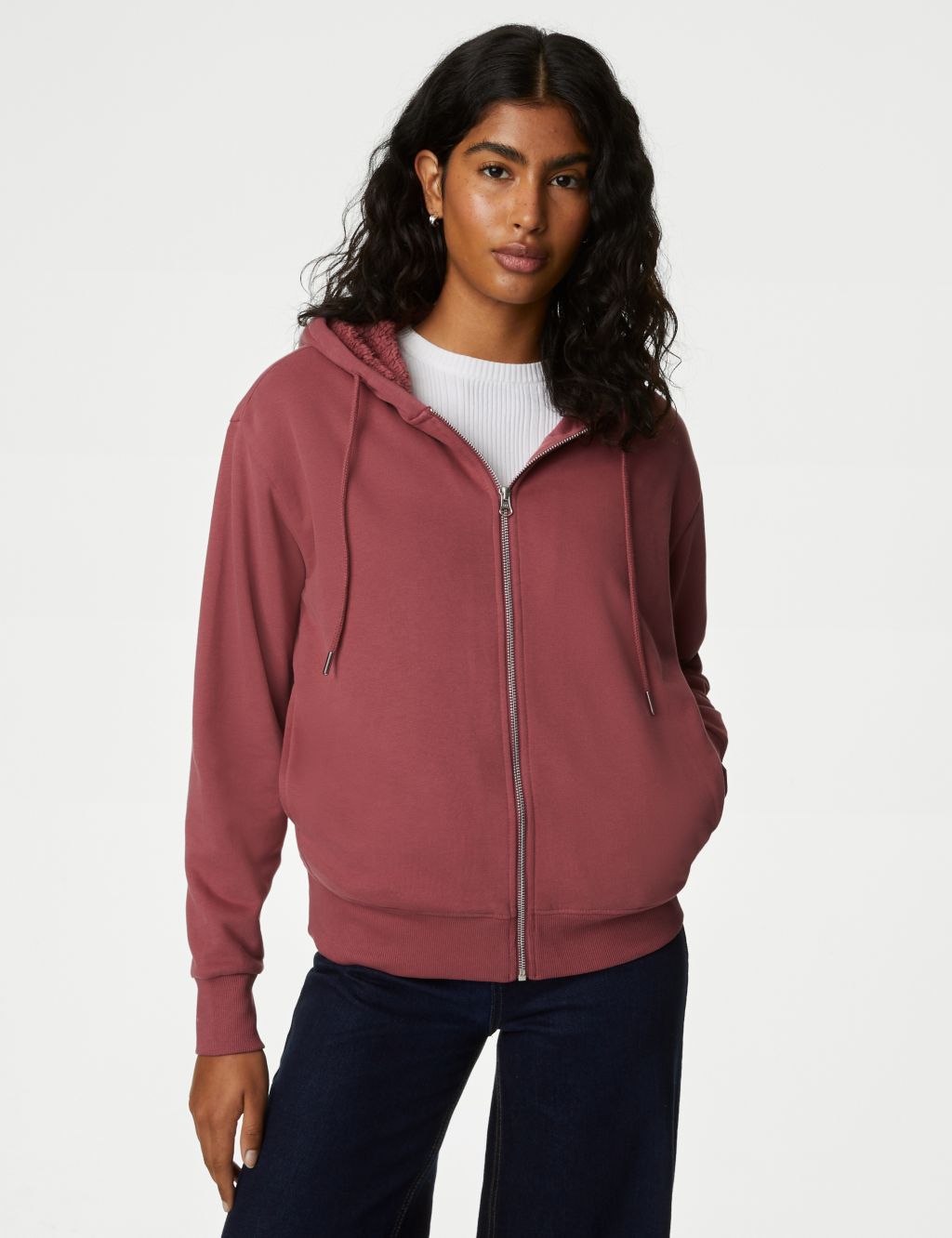 Cotton Rich Borg Lined Zip Up Hoodie | M&S Collection | M&S