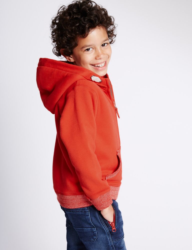 Cotton Rich Borg Lined Zipped Through Hooded Sweat Top (1-7 Years) 3 of 6