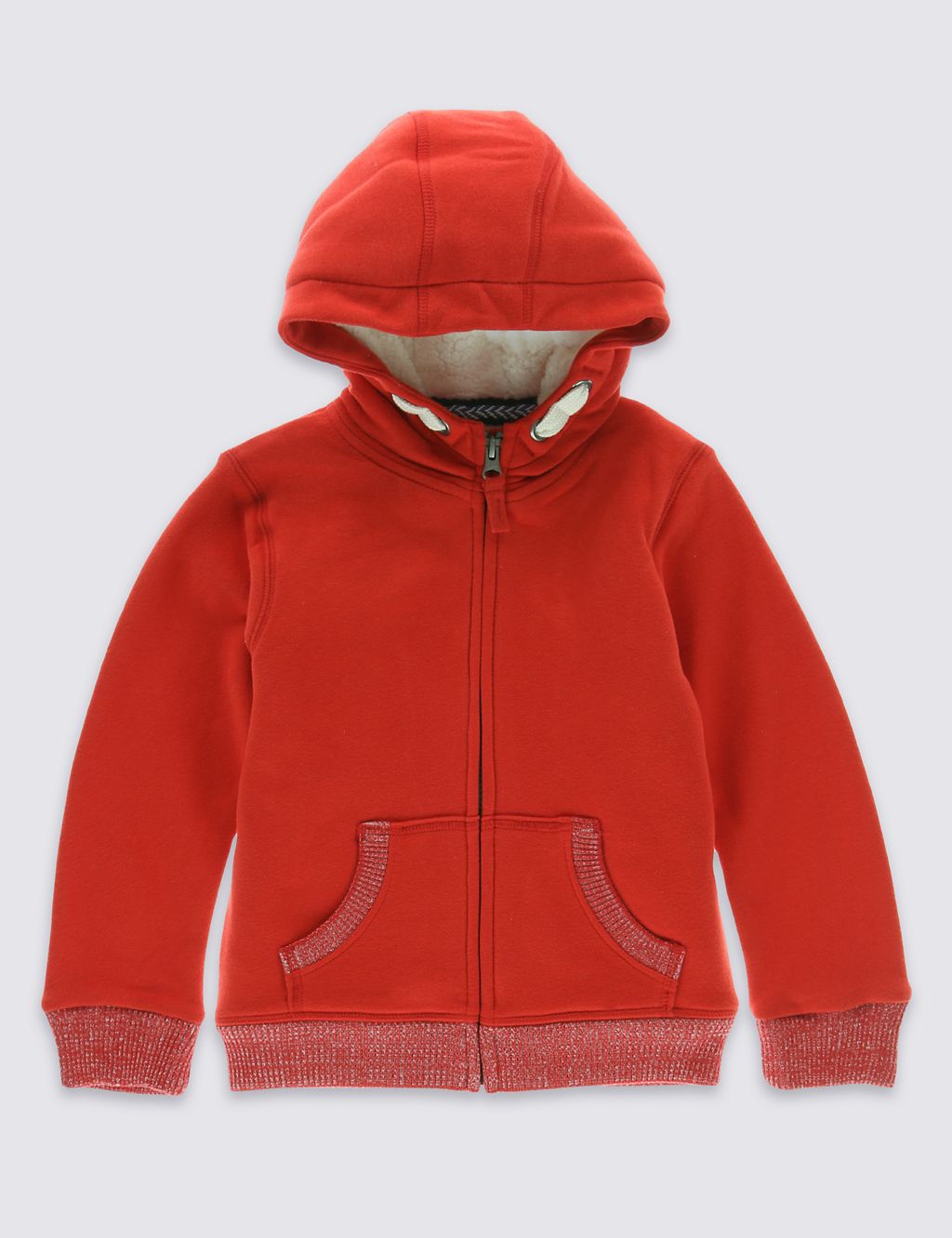 Cotton Rich Borg Lined Zipped Through Hooded Sweat Top (1-7 Years) 1 of 6