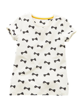 Cotton Rich Bow Print T-Shirt with StayNEW™ (5-14 Years) Image 2 of 4