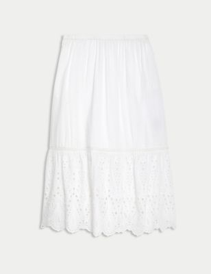 Cotton Rich Broderie Midaxi Tiered Skirt Image 2 of 5