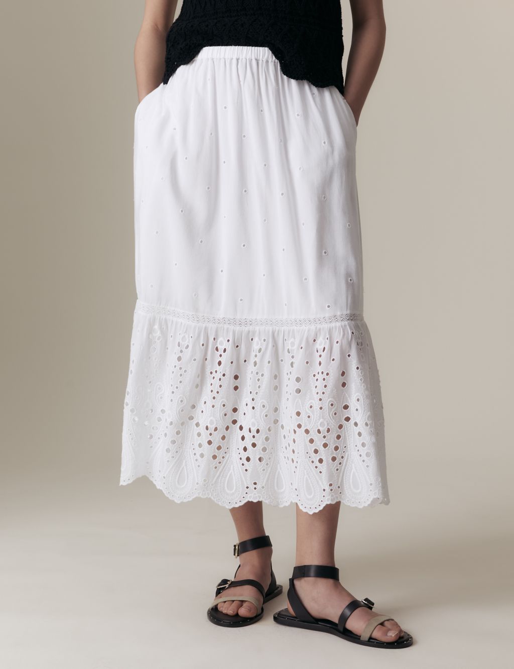 Cotton Rich Broderie Midaxi Tiered Skirt 2 of 5