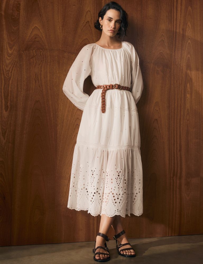 Cotton Rich Broderie Midaxi Waisted Dress 1 of 7