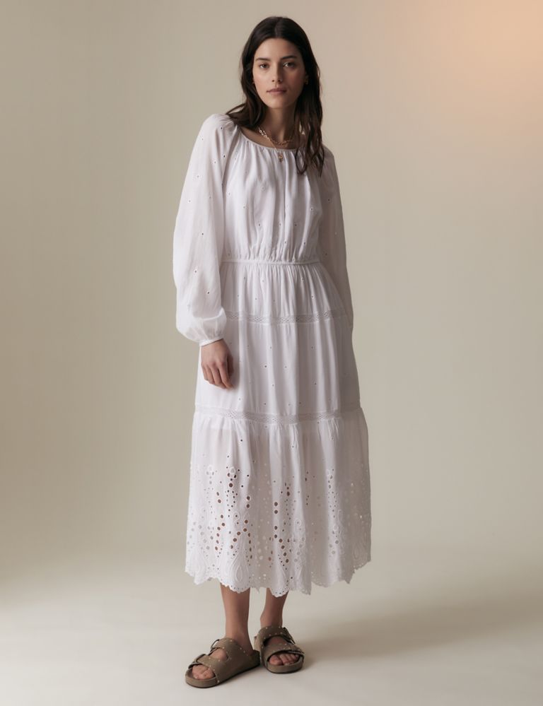 Cotton Rich Broderie Midaxi Waisted Dress 4 of 7