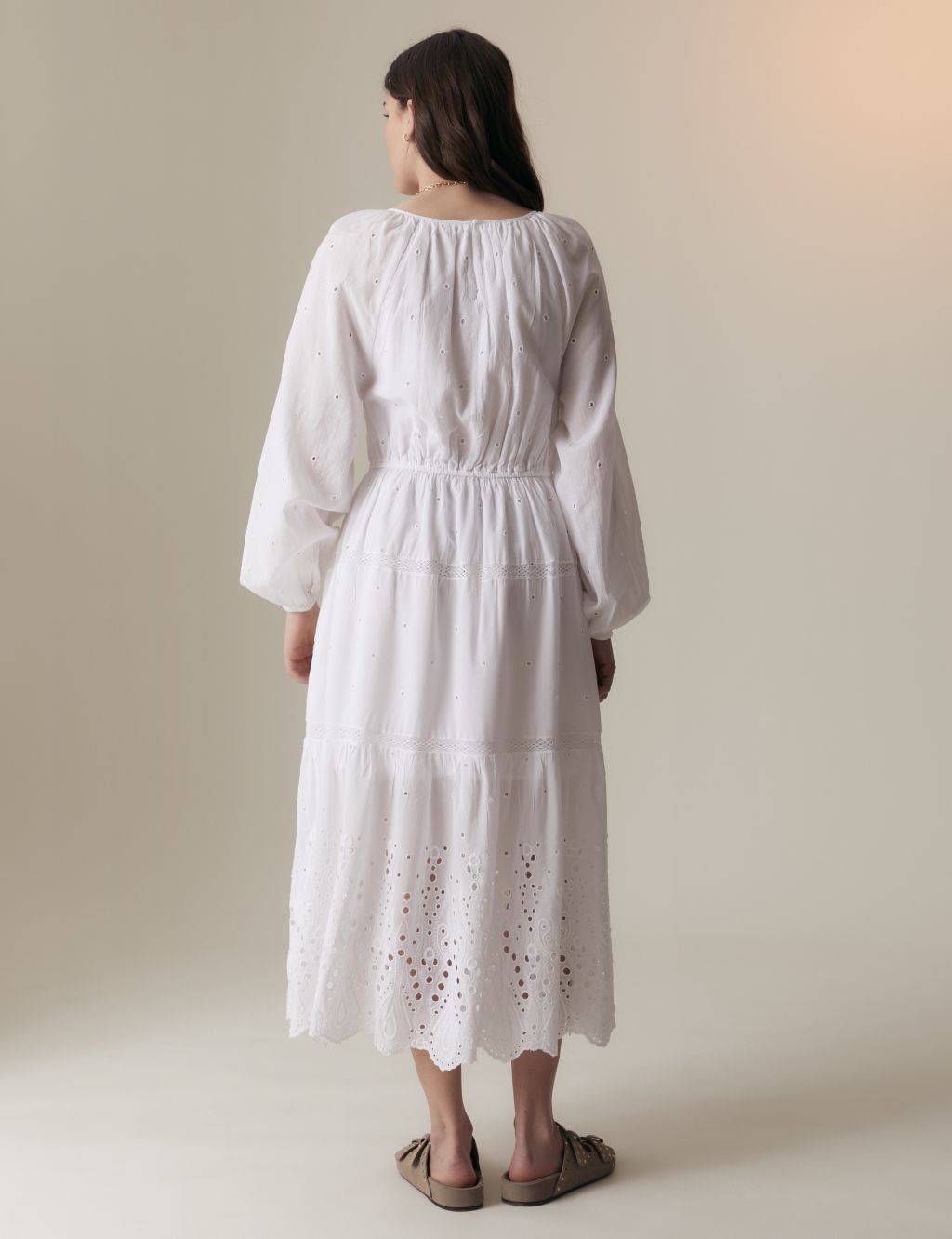 Cotton Rich Broderie Midaxi Waisted Dress 5 of 8