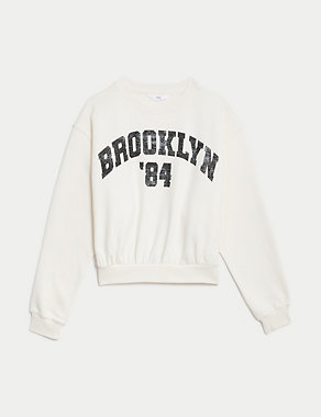 Cotton Rich Brooklyn Slogan Sweatshirt (6-16 Yrs) Image 2 of 5