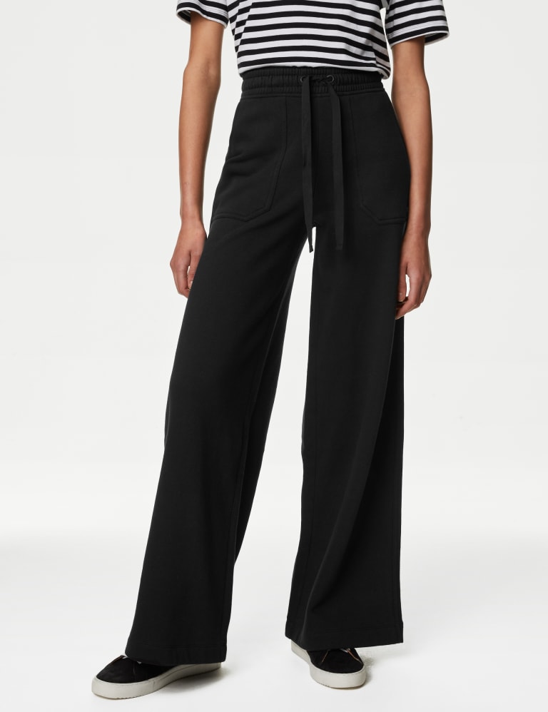 Cotton Rich Brushed Wide Leg Joggers, M&S Collection