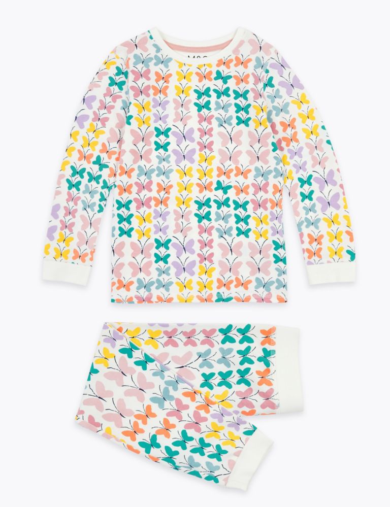 Cotton Rich Butterfly Print Pyjama Set (1-7 Yrs) 2 of 5