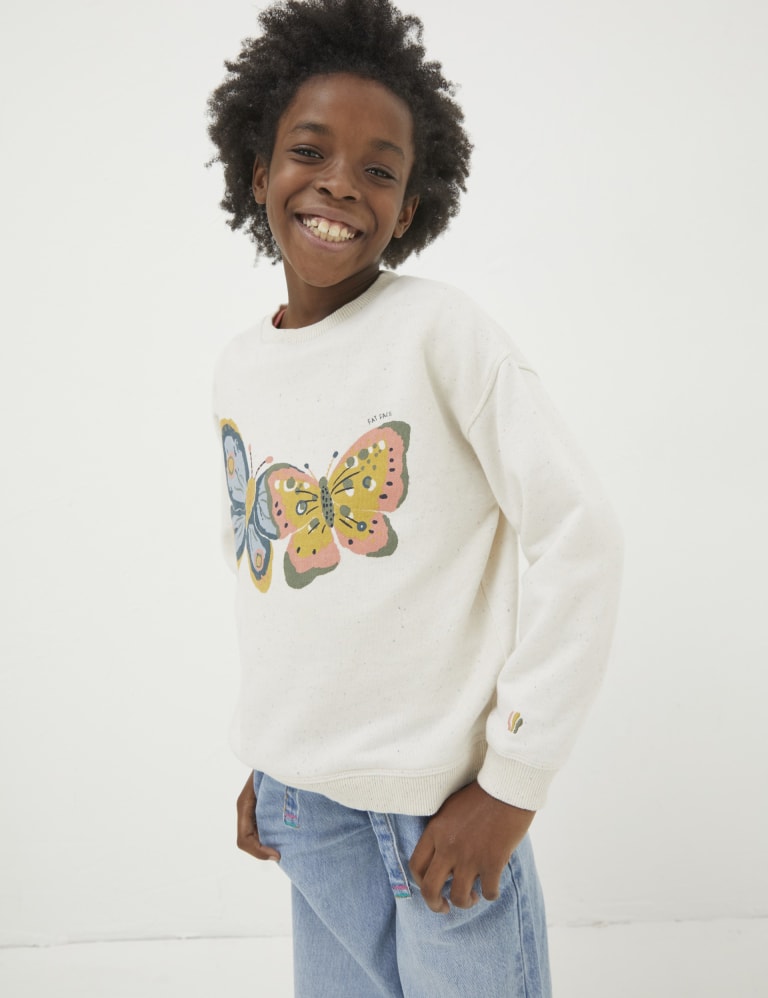 Cotton Rich Butterfly Print Sweatshirt (3-13 Yrs) 1 of 4