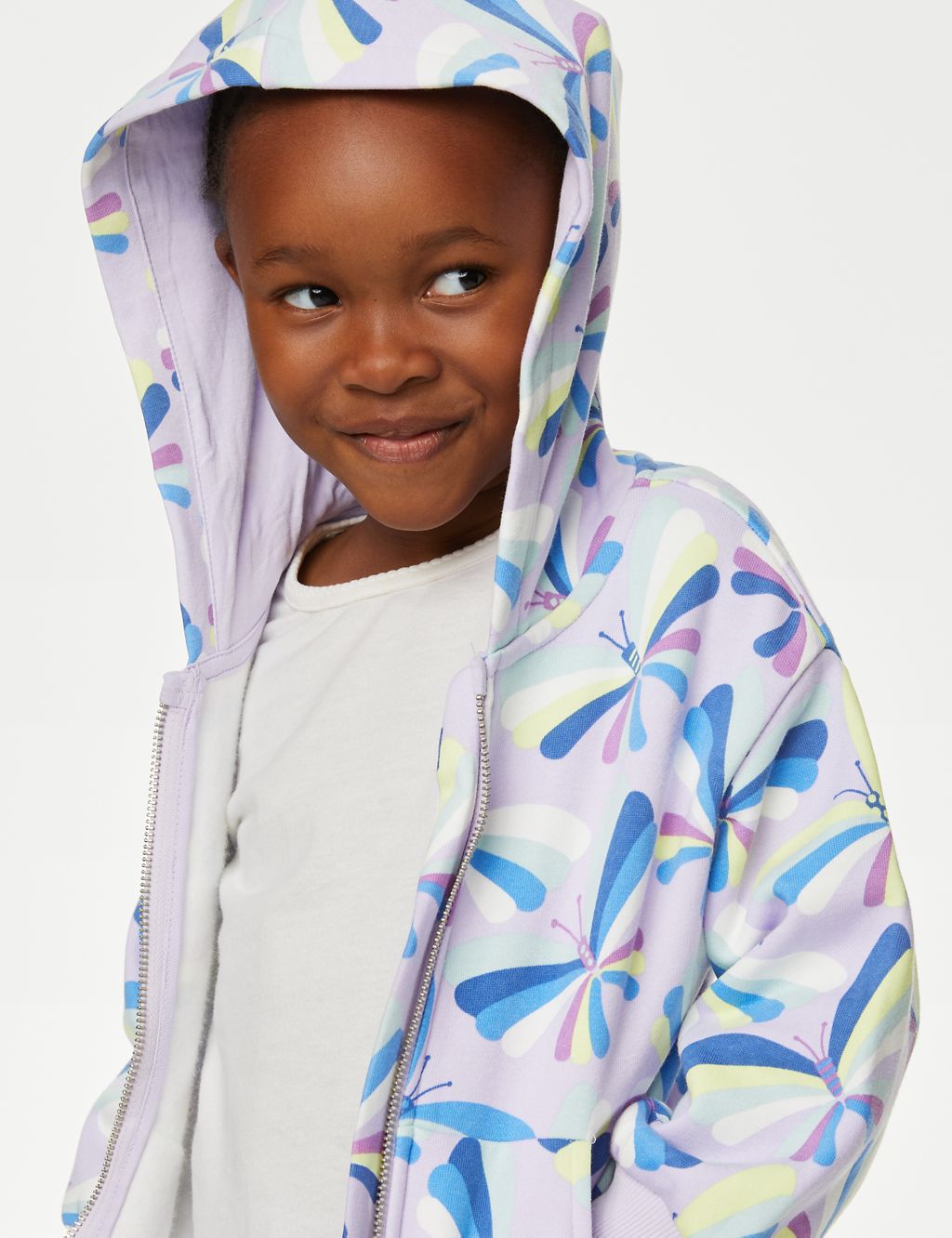 Cotton Rich Butterfly Zip Hoodie (2-8 Yrs) 3 of 4