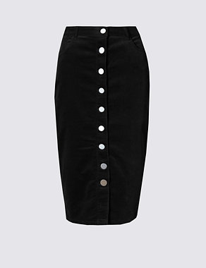 Cotton Rich Button Through Corduroy Pencil Skirt | M&S Collection | M&S