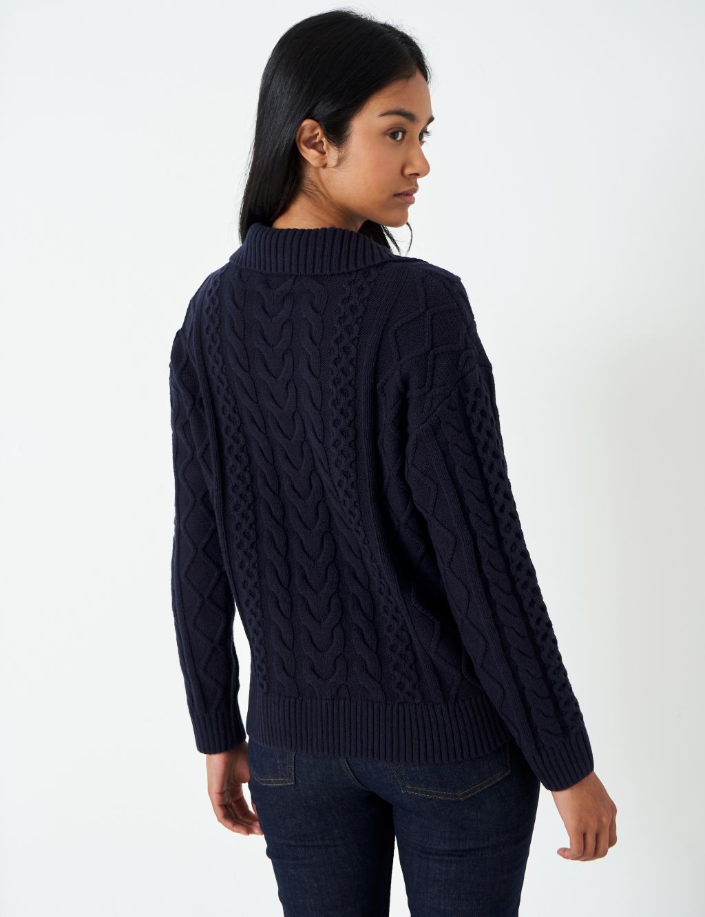 Cotton Rich Cable Knit Collared Jumper | Crew Clothing | M&S