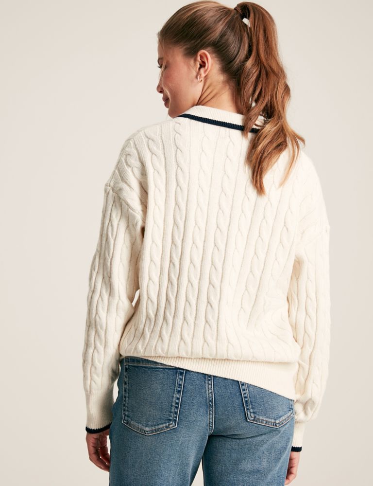 Cotton Rich Cable Knit Collared Jumper 4 of 6