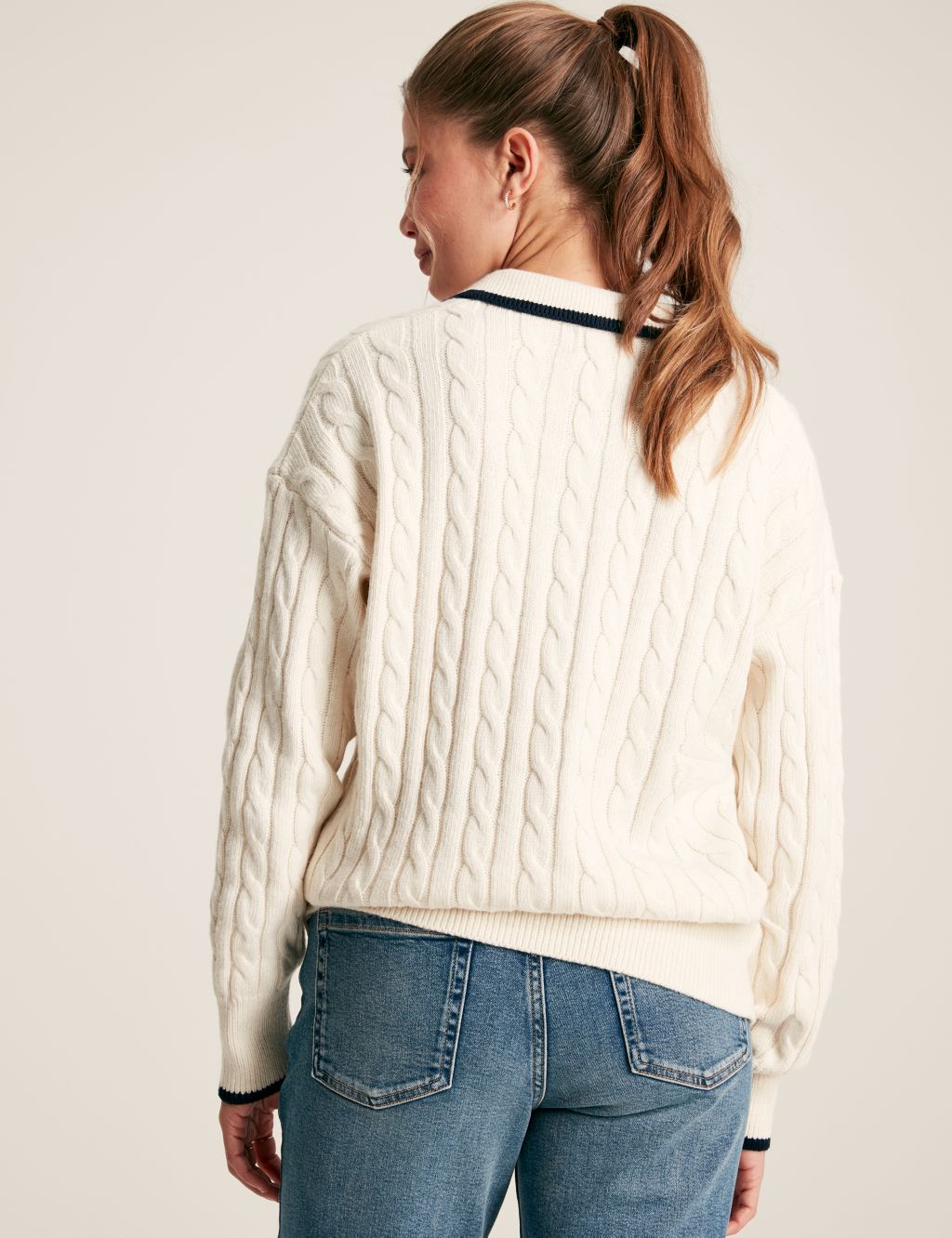 Cotton Rich Cable Knit Collared Jumper 4 of 6