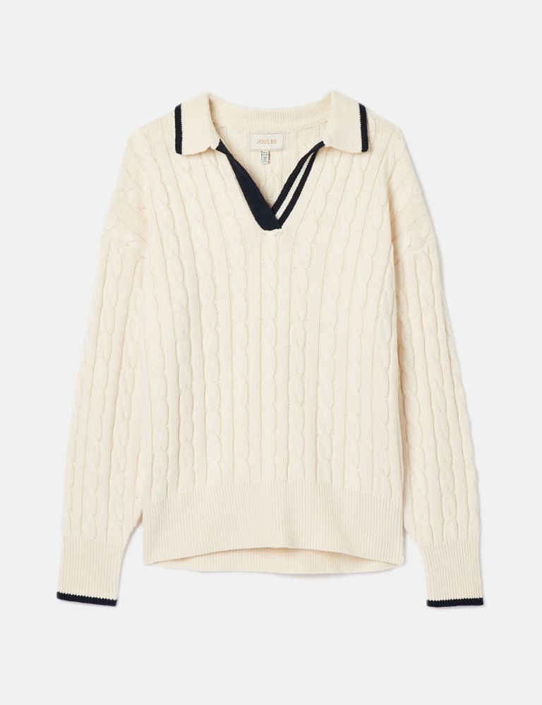 Cotton Rich Cable Knit Collared Jumper 2 of 6