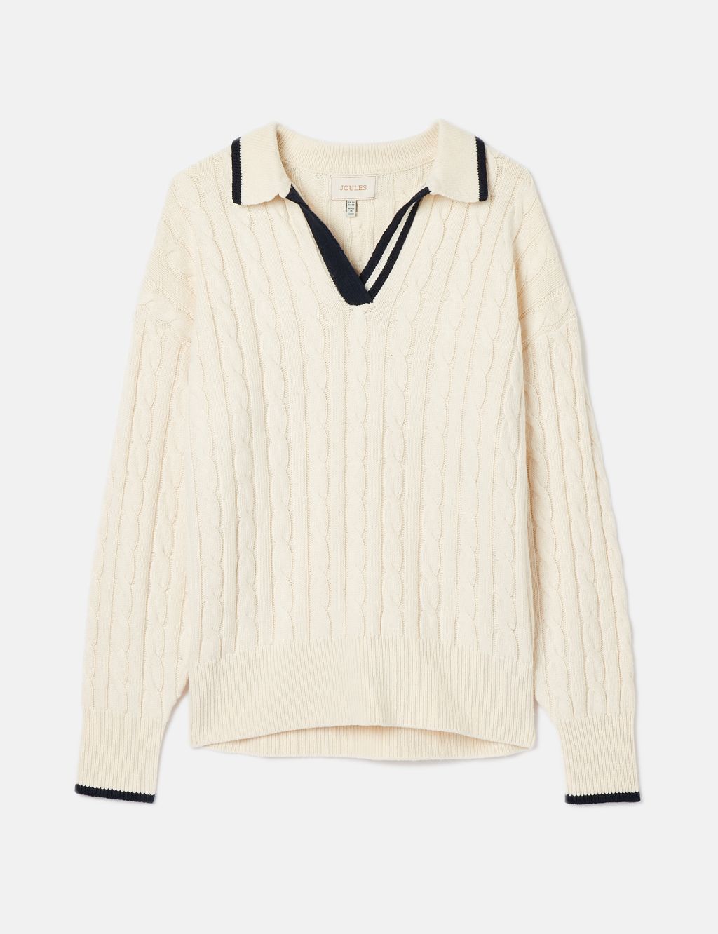 Cotton Rich Cable Knit Collared Jumper 1 of 6