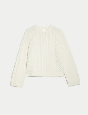 Cotton Rich Cable Knit Crew Neck Jumper Image 2 of 6