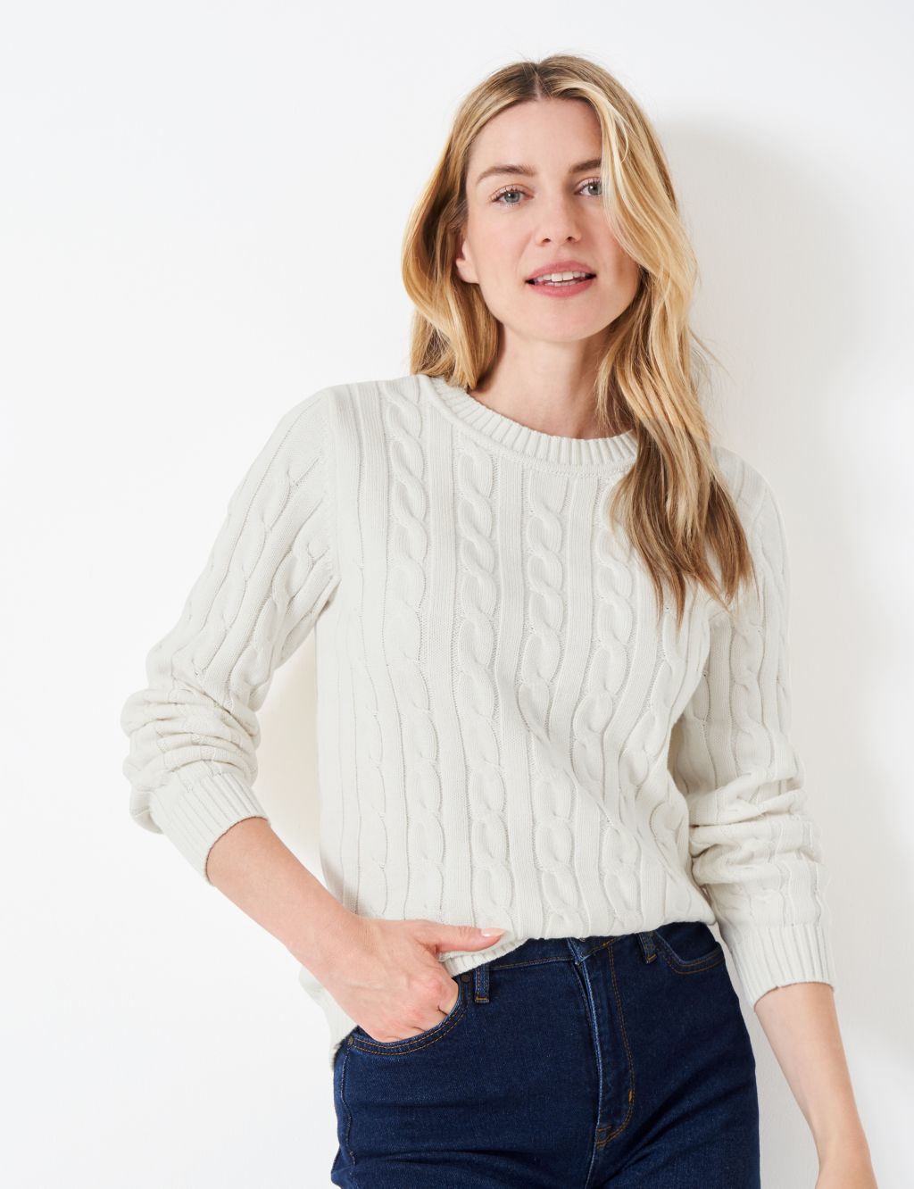 Cotton Rich Cable Knit Crew Neck Jumper 3 of 6