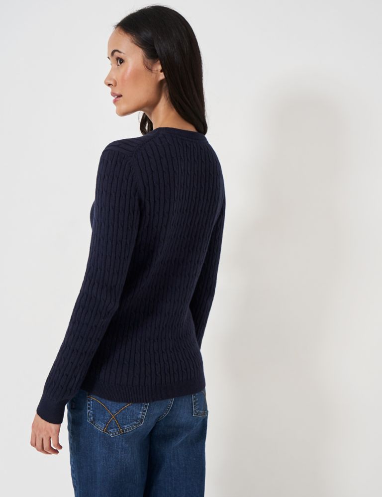 Cotton Rich Cable Knit Crew Neck Jumper 4 of 5