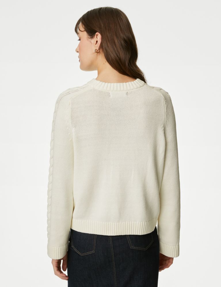 Cotton Rich Cable Knit Crew Neck Jumper 5 of 6