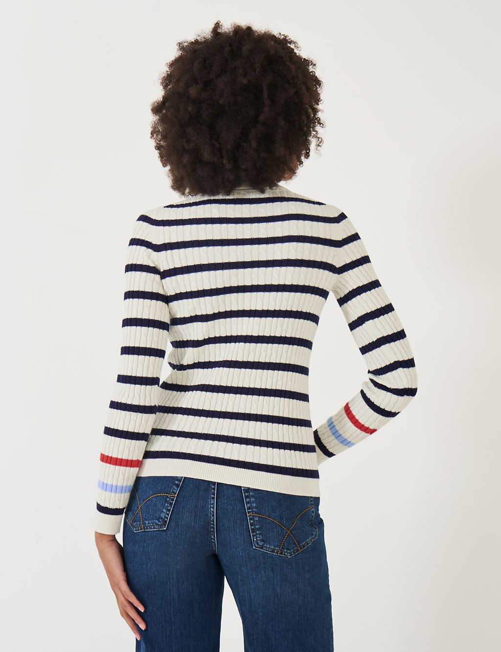 Cotton Rich Cable Knit Striped Jumper 4 of 5