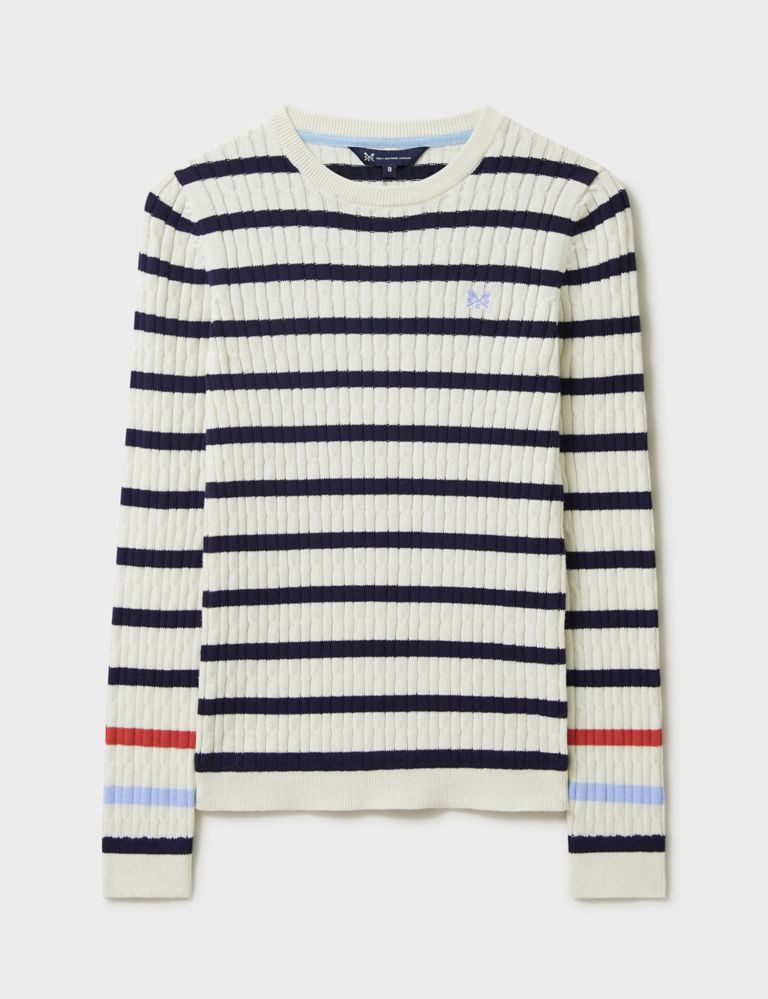 Cotton Rich Cable Knit Striped Jumper 2 of 5