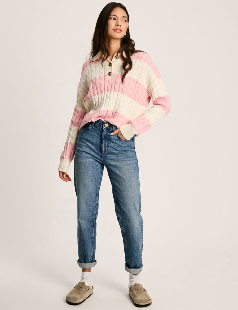 Cotton Rich Cable Knit Striped Jumper 3 of 7