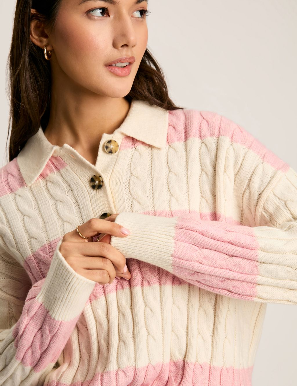 Cotton Rich Cable Knit Striped Jumper 7 of 7