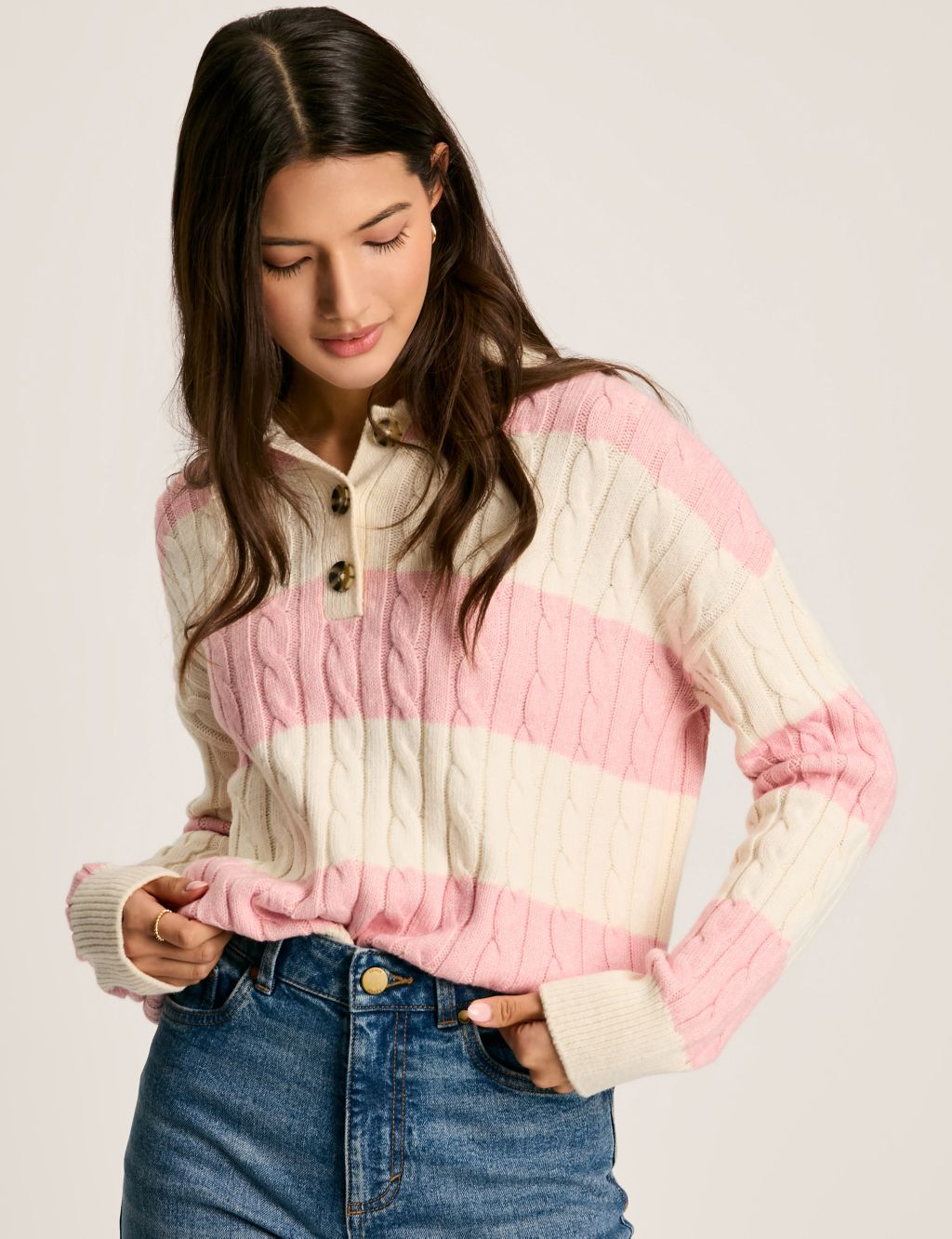 Cotton Rich Cable Knit Striped Jumper 4 of 7