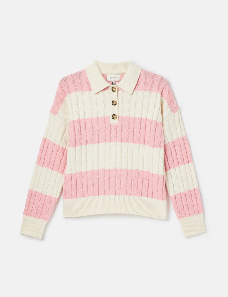 Cotton Rich Cable Knit Striped Jumper 2 of 7