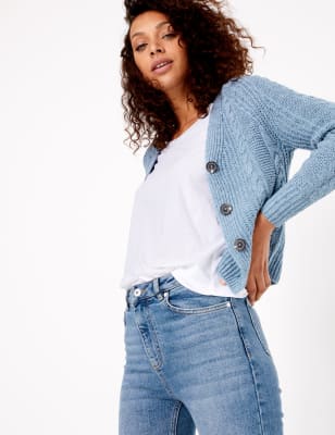 cotton cable knit cardigan womens