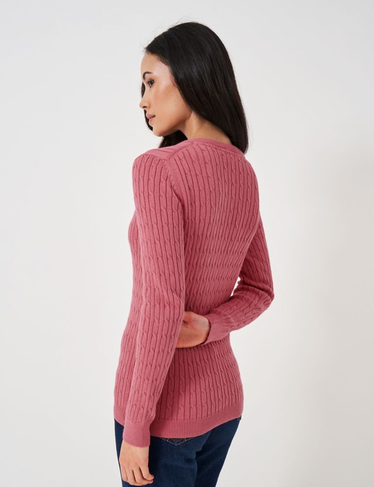 Cotton Rich Cable Knit V-Neck Jumper 4 of 5