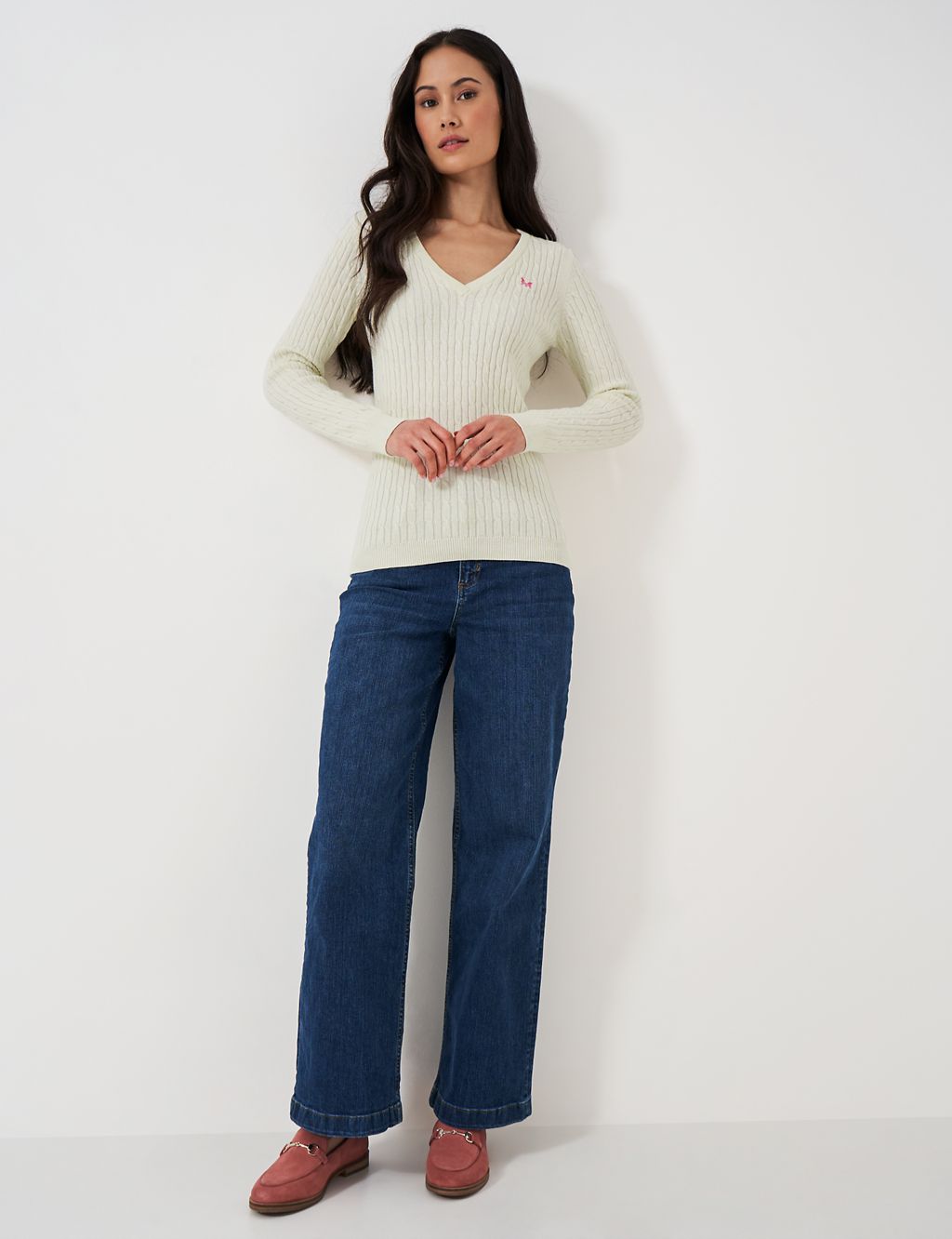Cotton Rich Cable Knit V-Neck Jumper 3 of 5