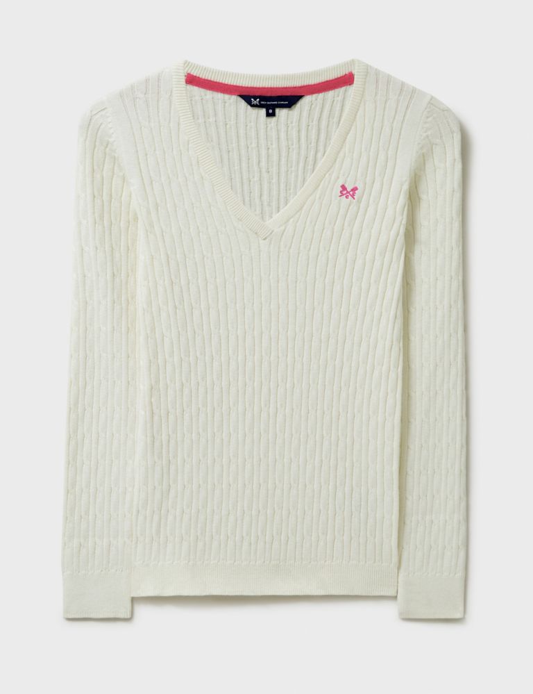 Cotton Rich Cable Knit V-Neck Jumper 2 of 5