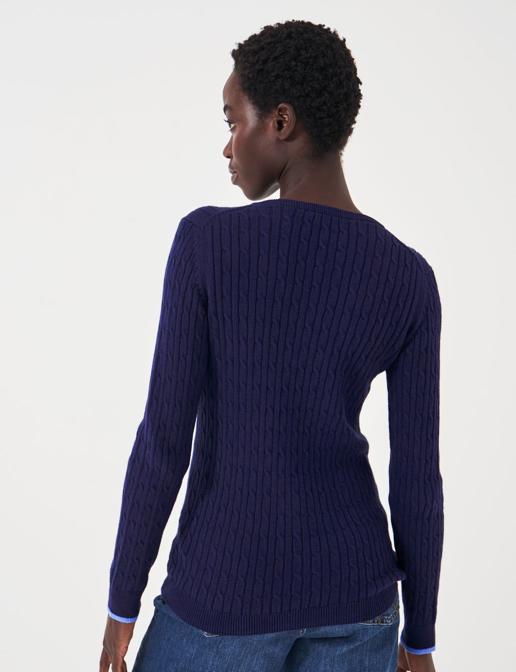 Cotton Rich Cable Knit V-Neck Jumper | Crew Clothing | M&S