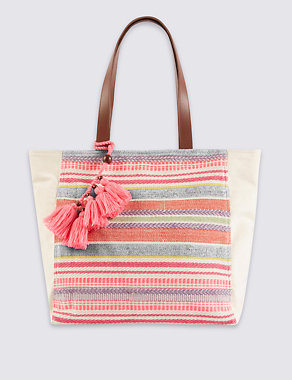 Cotton Rich Canvas Striped Tote Bag Image 2 of 5
