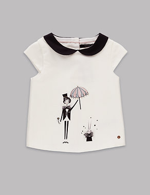 Cotton Rich Cap Sleeve Woven Top (1-7 Years) Image 2 of 3