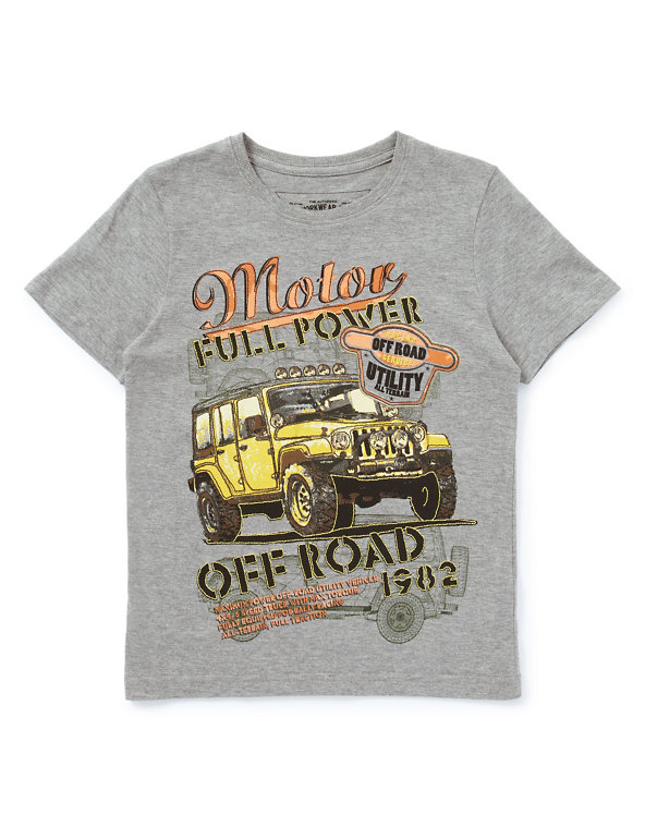 Cotton Rich Car Print T-Shirt (5-14 Years) Image 1 of 2