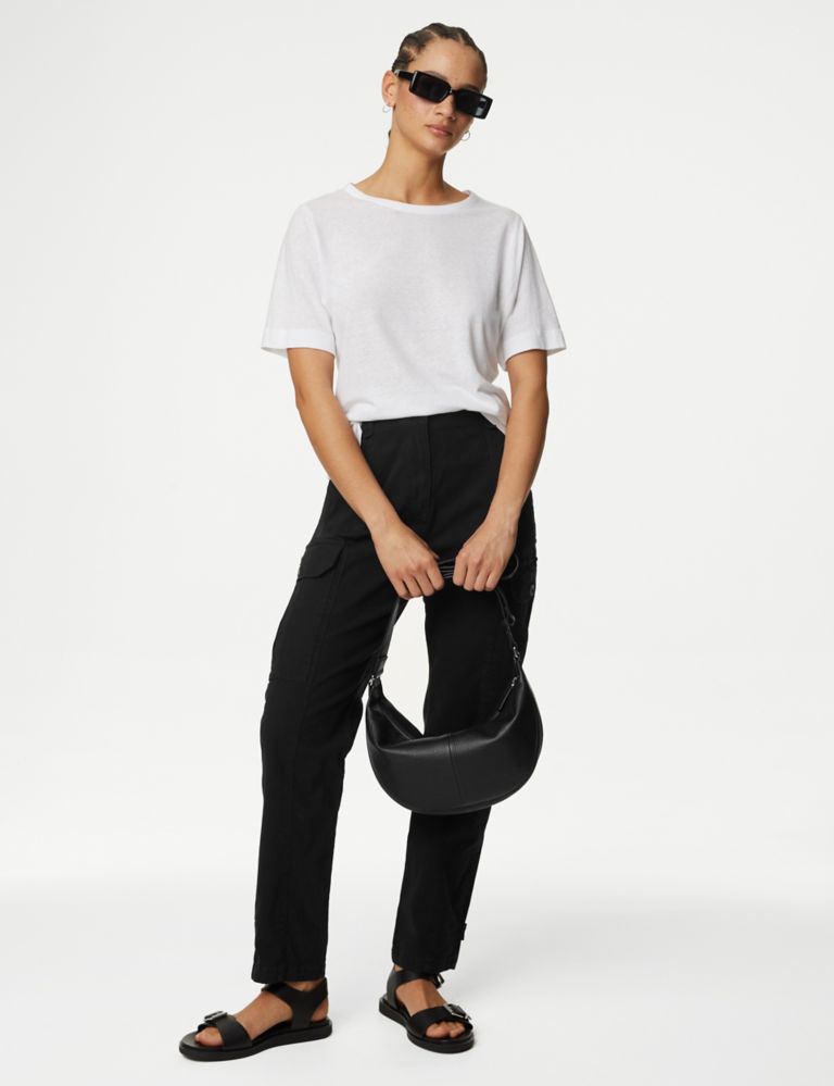 Cotton Rich Cargo High Waisted Trousers | M&S Collection | M&S
